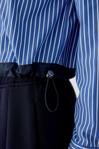 Oui Blue/White Striped Cropped Shirt