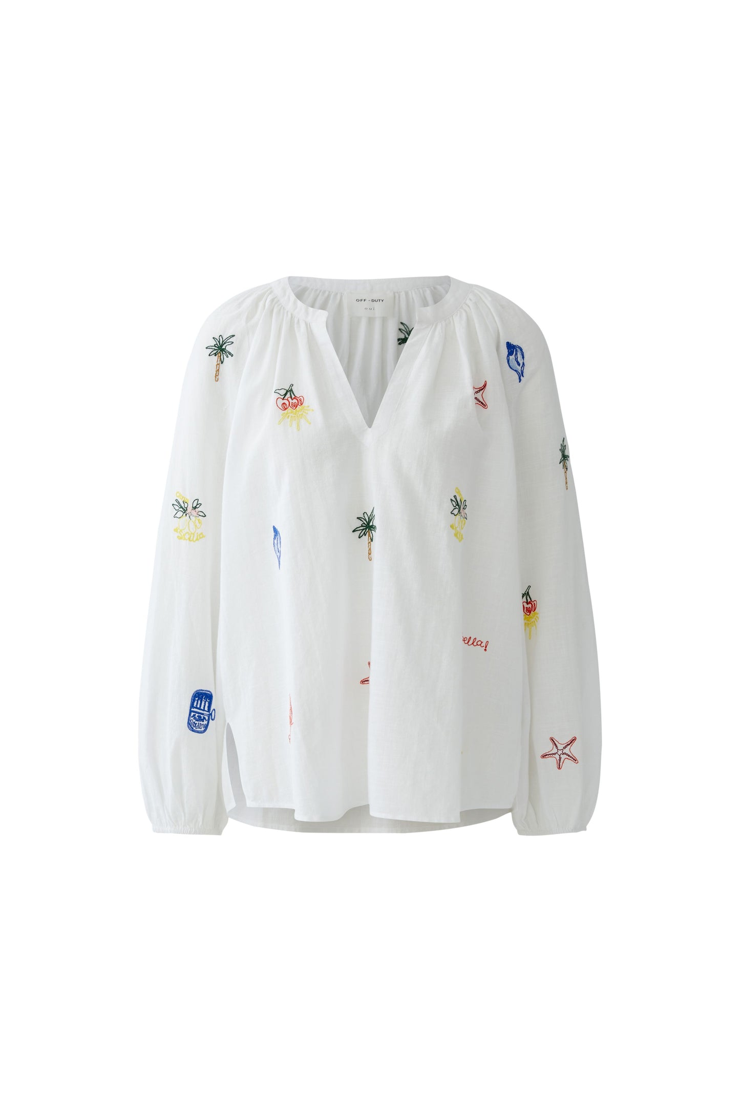 Oui White/Red Print Tunic Blouse