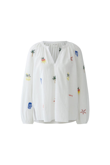 Oui White/Red Print Tunic Blouse