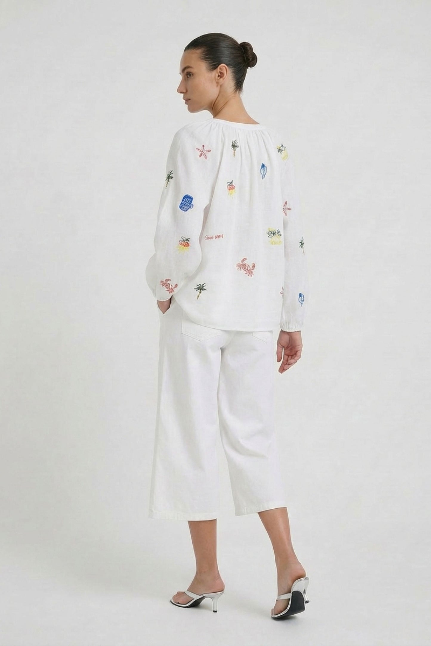 Oui White/Red Print Tunic Blouse