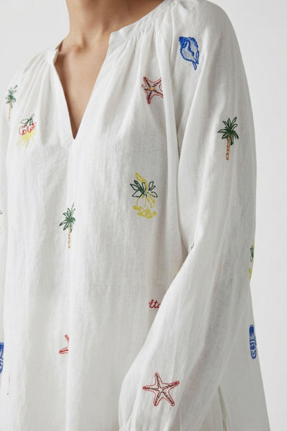 Oui White/Red Print Tunic Blouse
