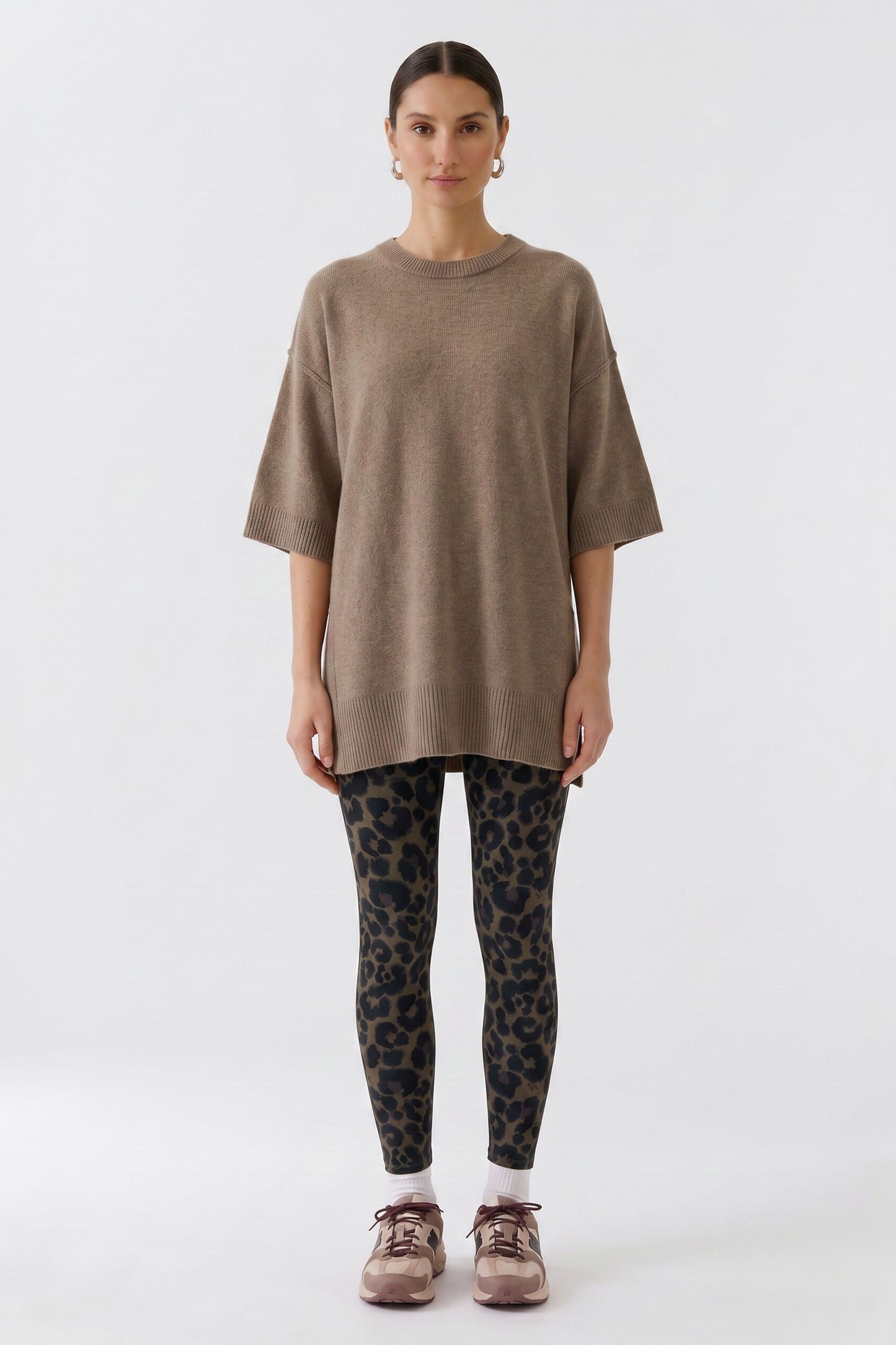 Oui Dark Brown/Grey/Black Leopard Leggings