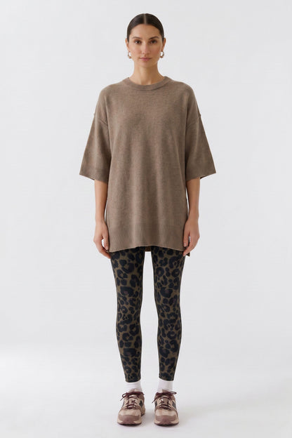 Oui Dark Brown/Grey/Black Leopard Leggings