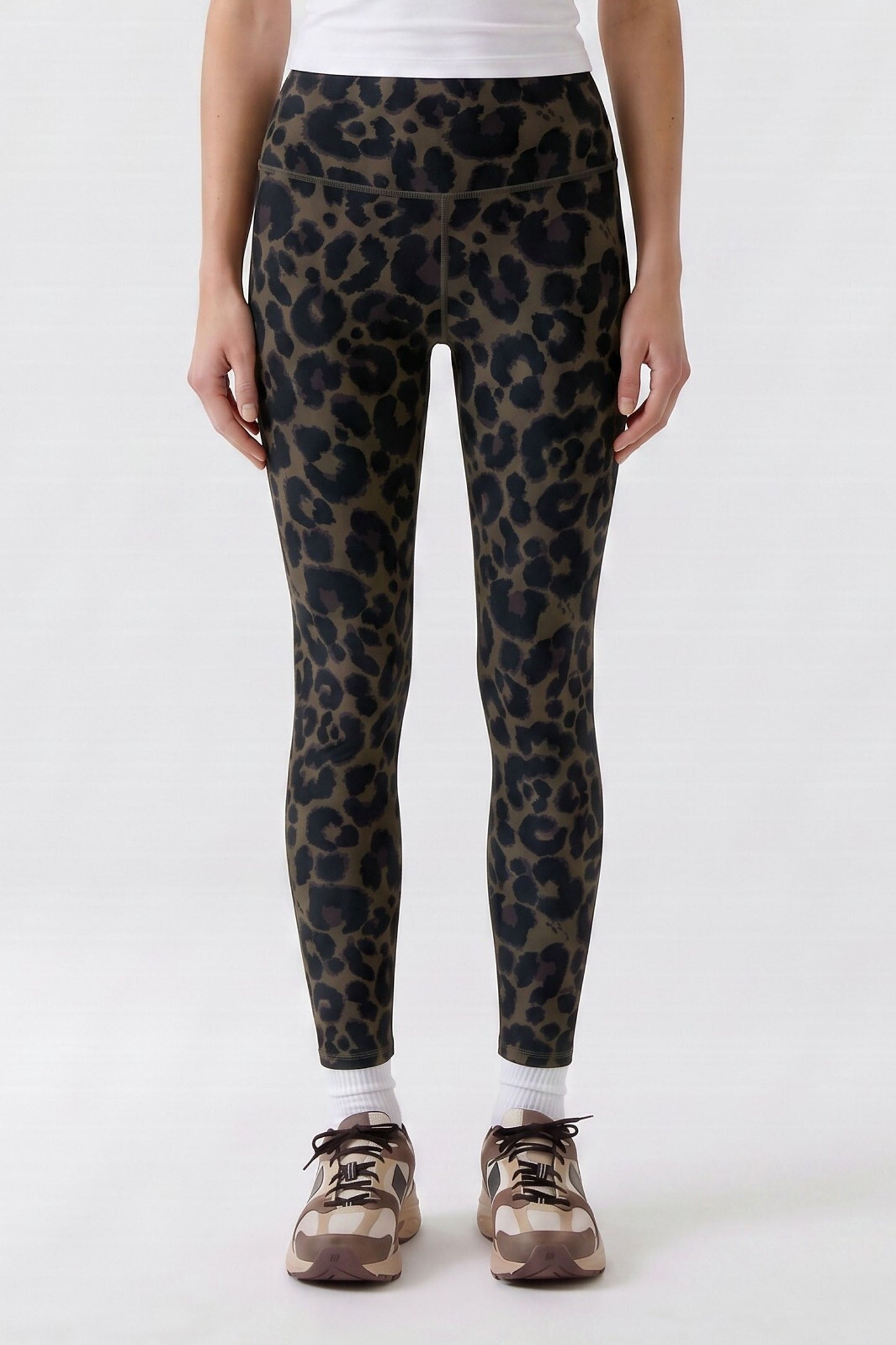 Oui Dark Brown/Grey/Black Leopard Leggings