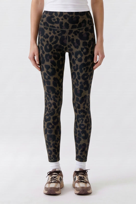 Oui Dark Brown/Grey/Black Leopard Leggings