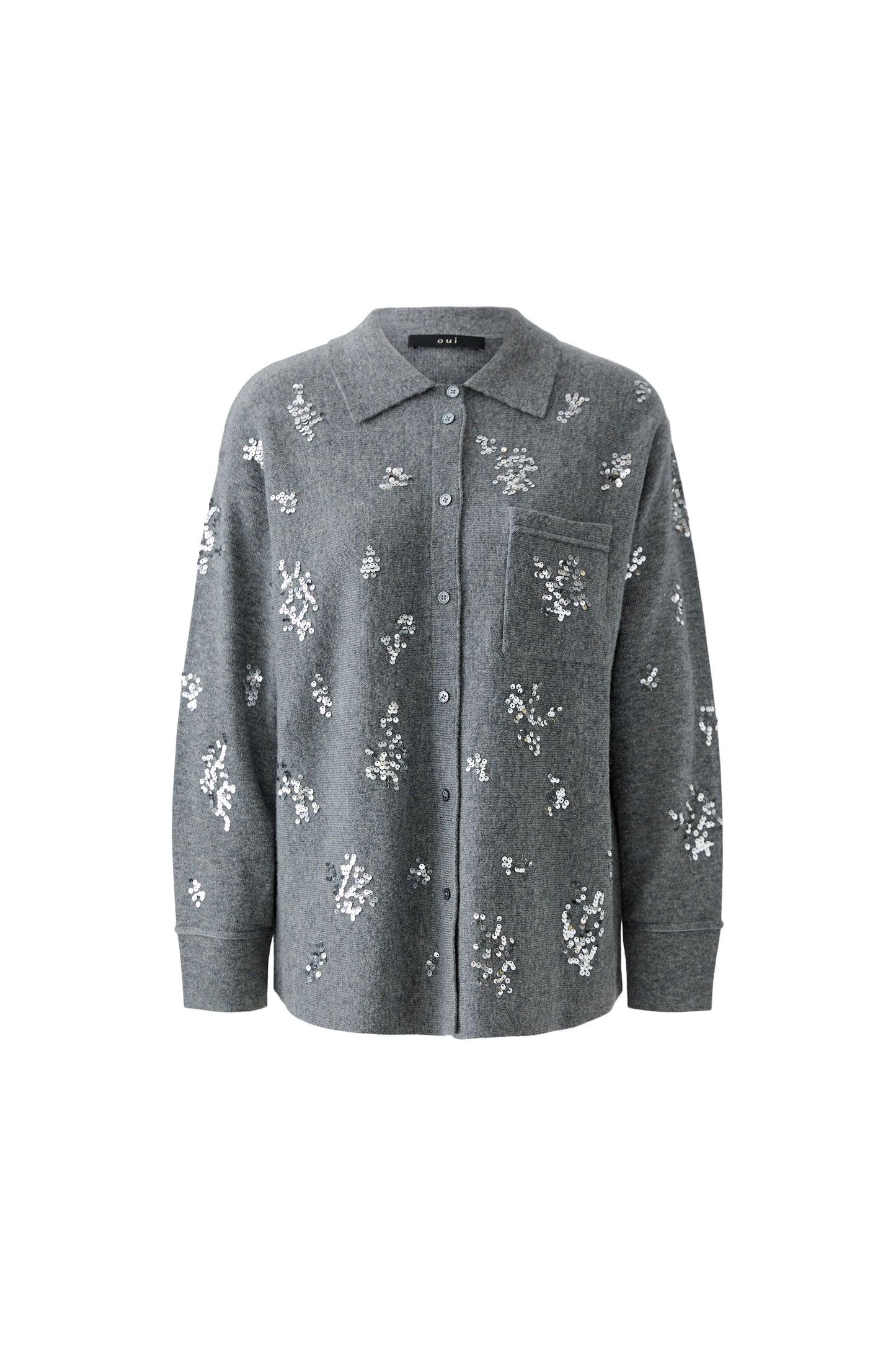 Oui Grey Embellished Knitted Shirt