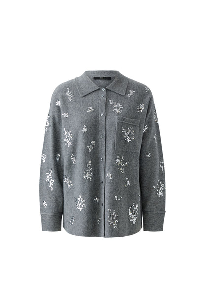 Oui Grey Embellished Knitted Shirt
