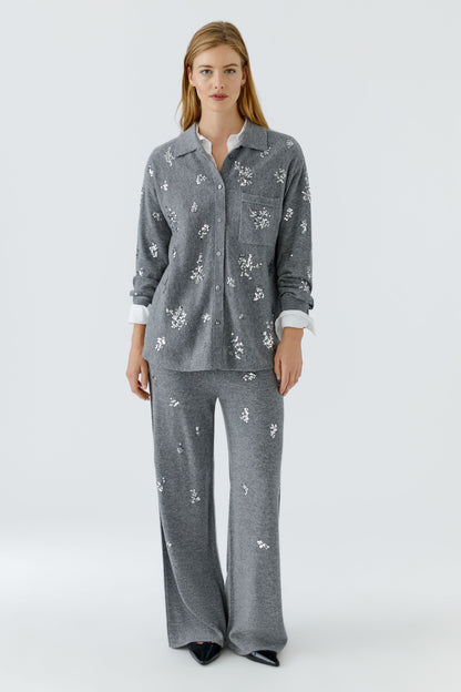 Oui Grey Embellished Knitted Shirt