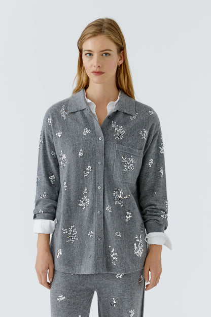 Oui Grey Embellished Knitted Shirt