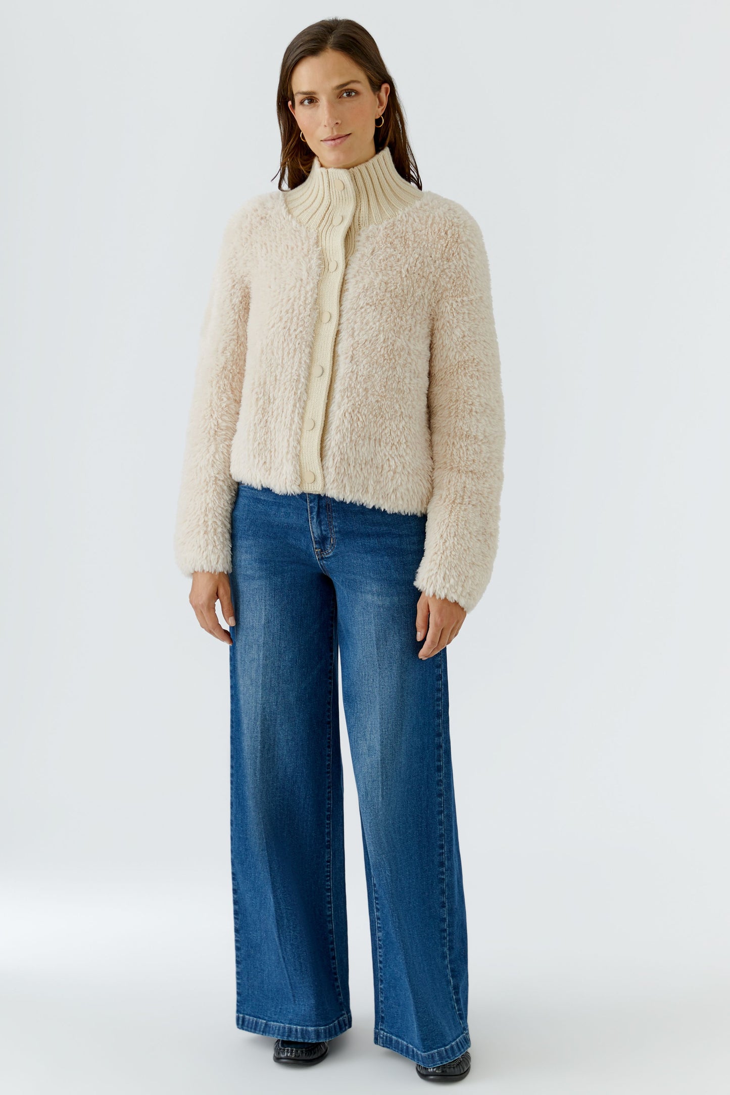 Oui Whitecap Gray Knitted Fur Cardigan