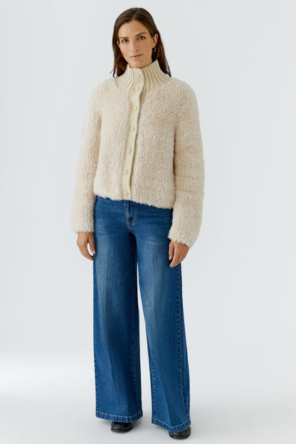 Oui Whitecap Gray Knitted Fur Cardigan