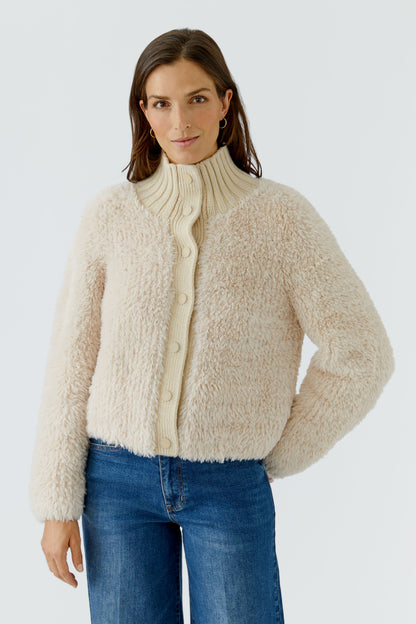Oui Whitecap Gray Knitted Fur Cardigan