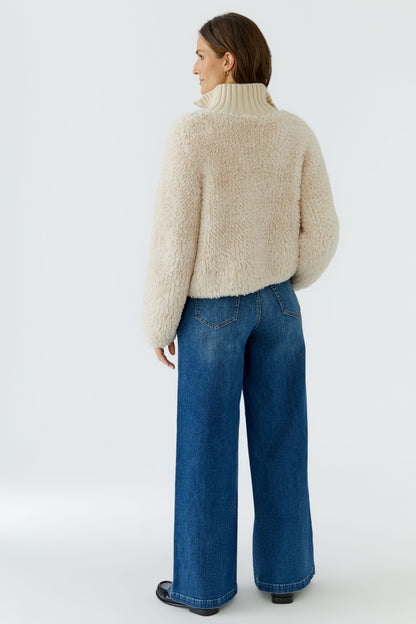 Oui Whitecap Gray Knitted Fur Cardigan
