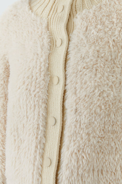 Oui Whitecap Gray Knitted Fur Cardigan