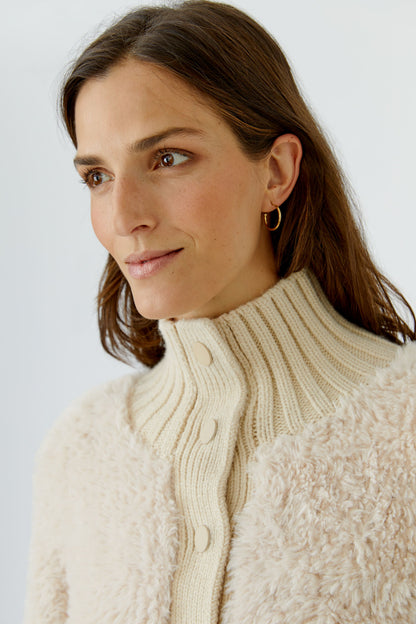 Oui Whitecap Gray Knitted Fur Cardigan