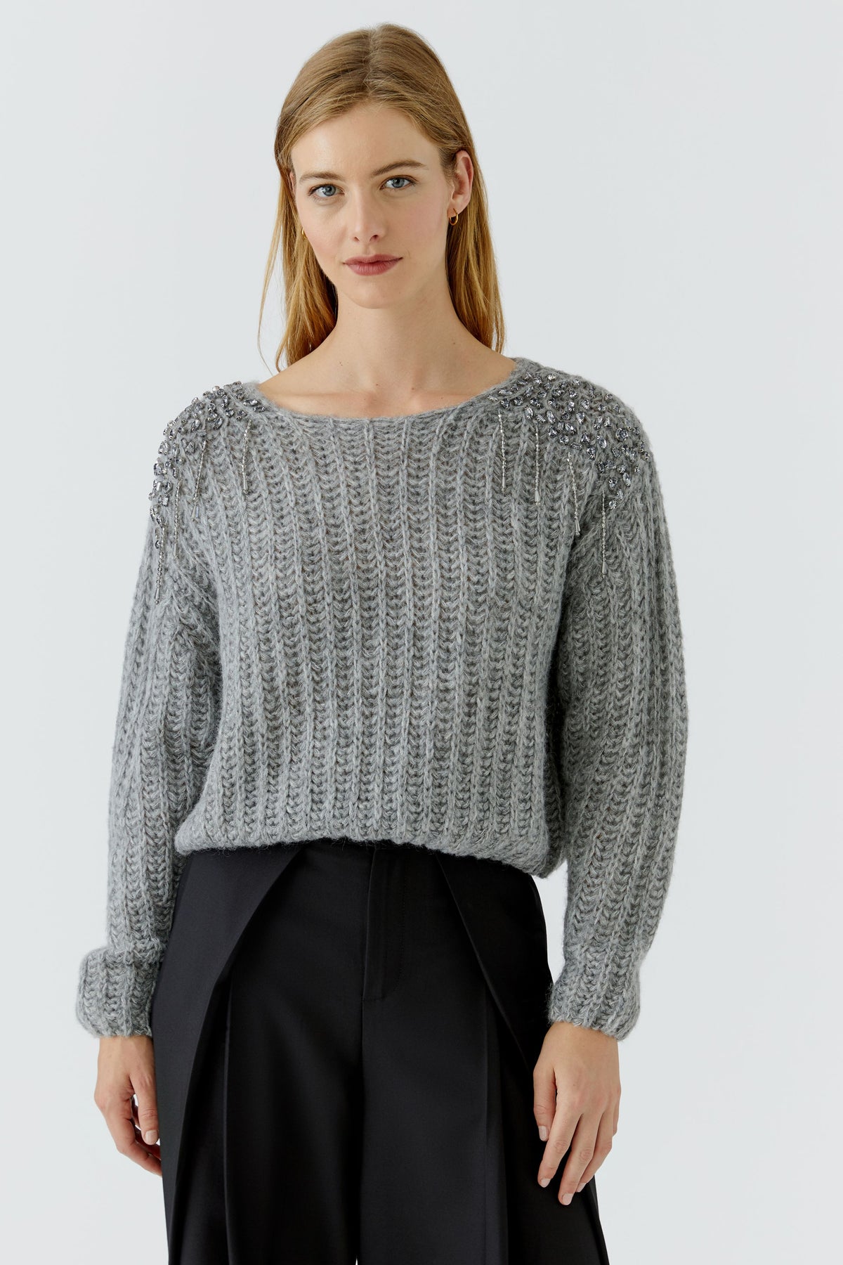 Oui Grey Embellished Shoulder Jumper