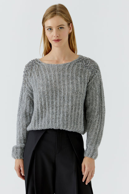 Oui Grey Embellished Shoulder Jumper