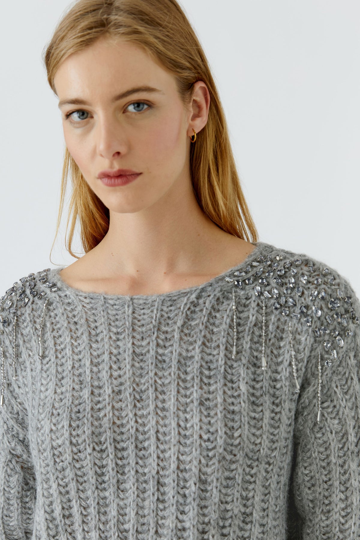 Oui Grey Embellished Shoulder Jumper