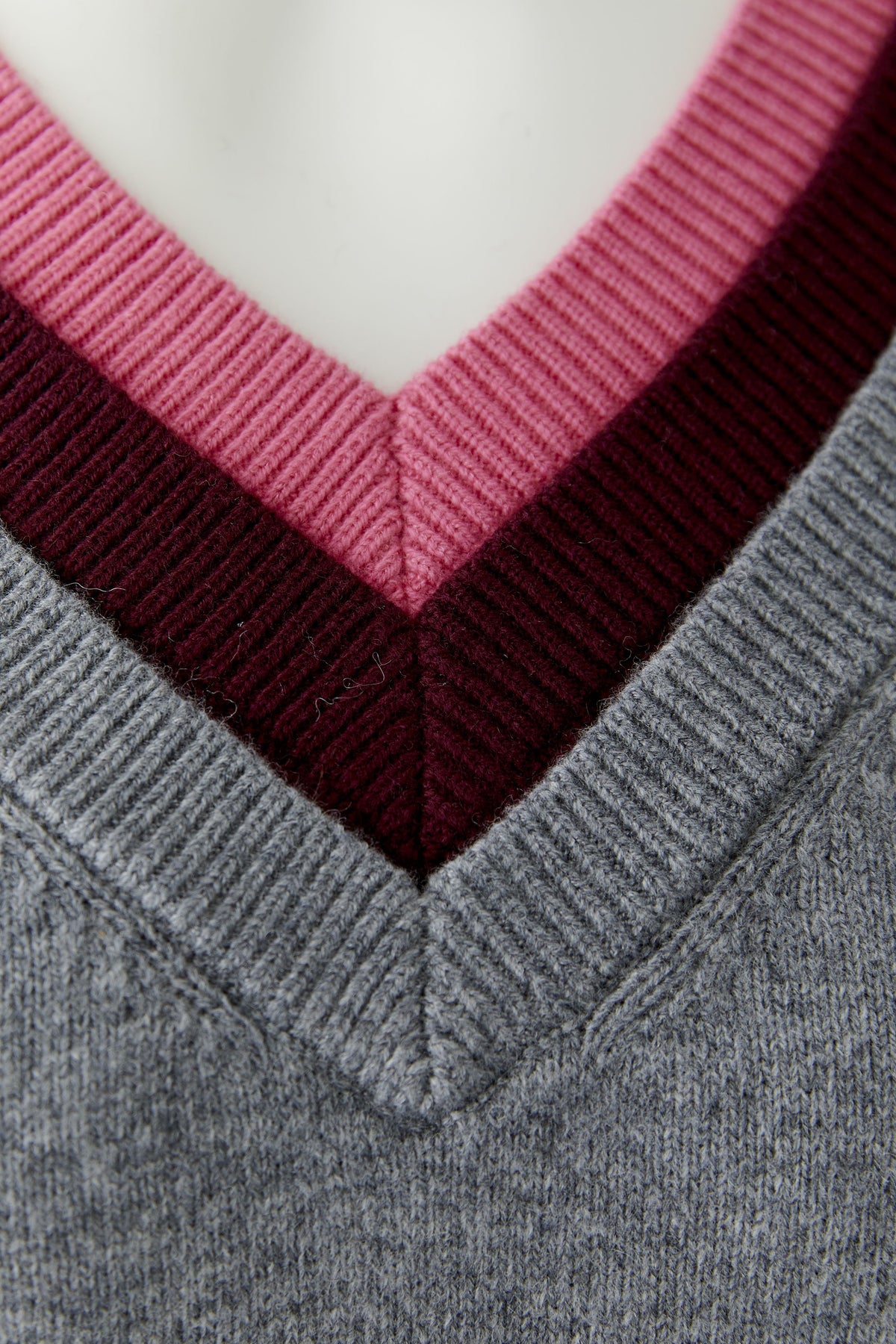 Oui Grey/Red Multi-Layer V-Neck Jumper