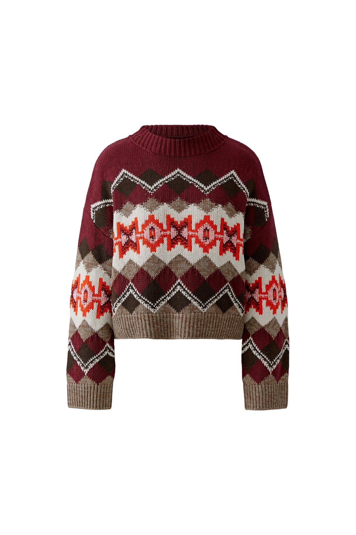 Oui Dark Red/Taupe Diamond Pattern Jumper