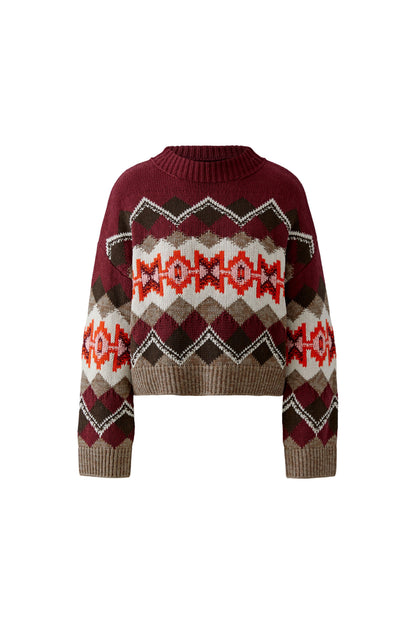 Oui Dark Red/Taupe Diamond Pattern Jumper