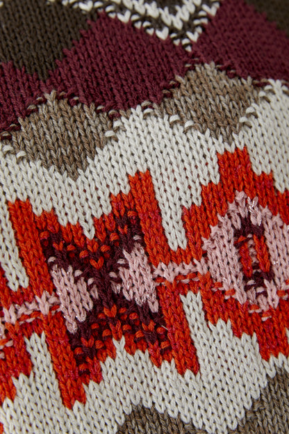 Oui Dark Red/Taupe Diamond Pattern Jumper
