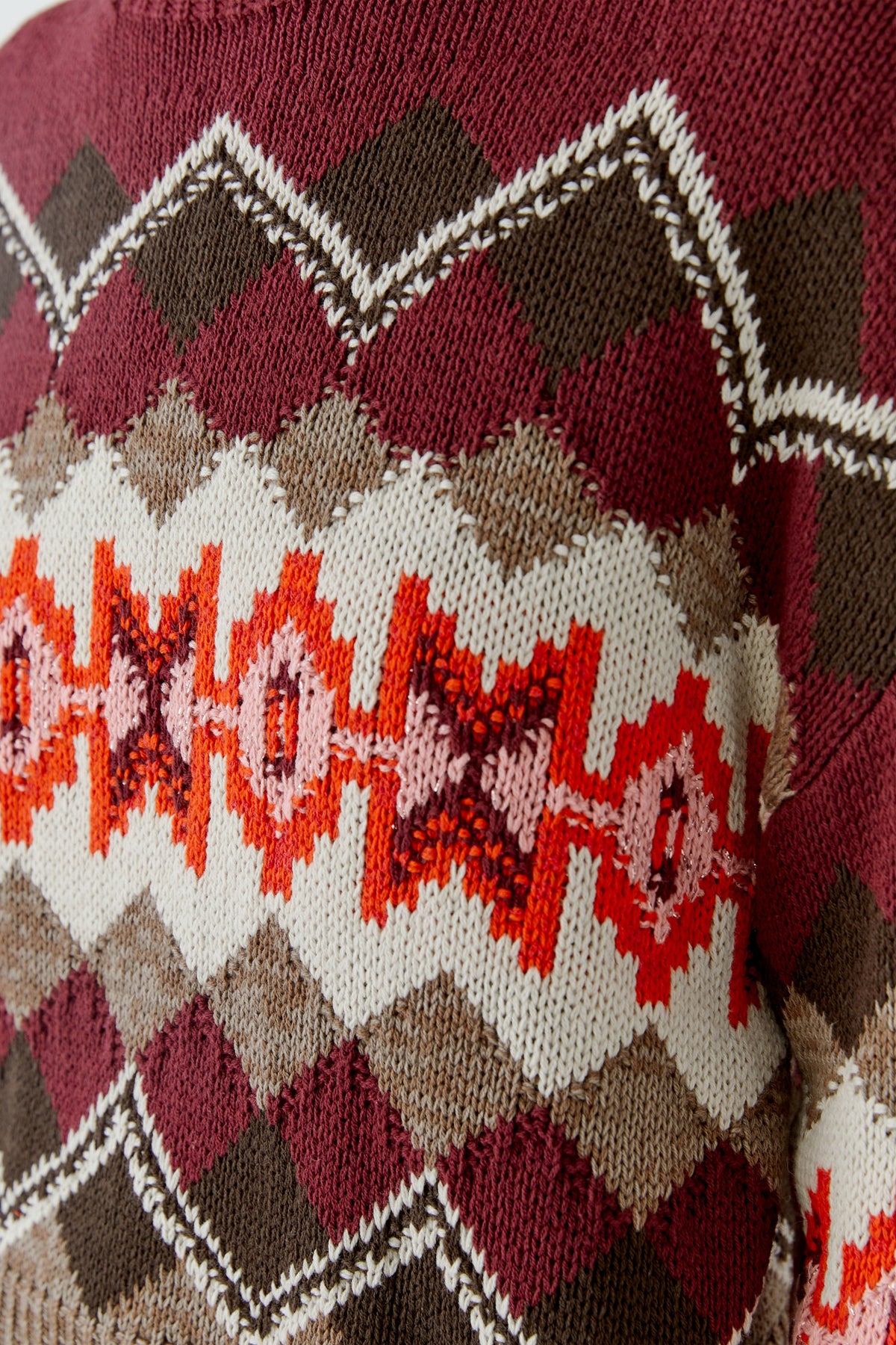 Oui Dark Red/Taupe Diamond Pattern Jumper