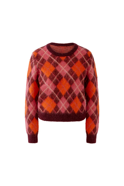 Oui Dark Red/Orange Argyle Pattern Jumper