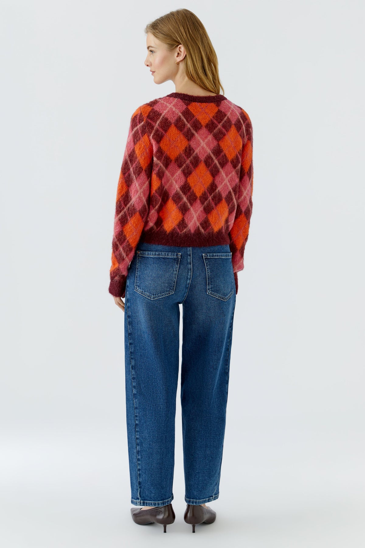 Oui Dark Red/Orange Argyle Pattern Jumper