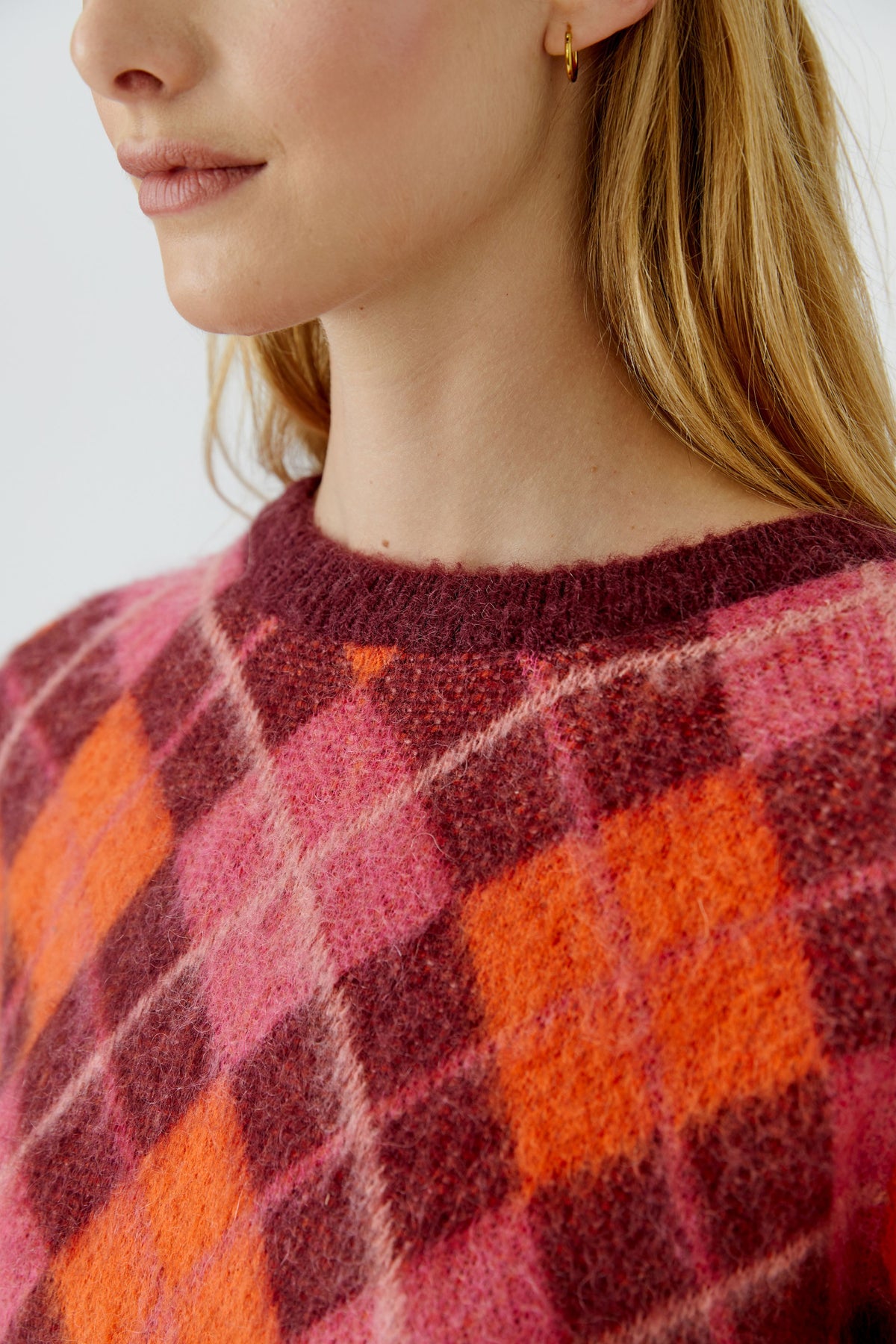 Oui Dark Red/Orange Argyle Pattern Jumper