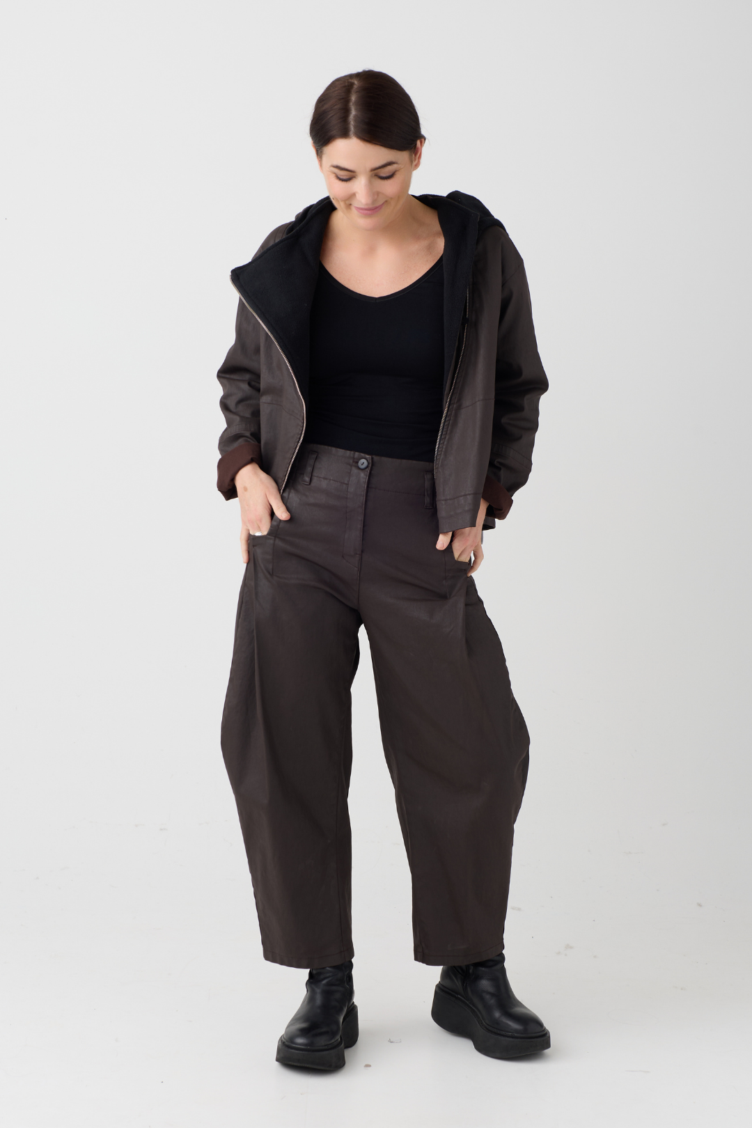 Lurdes Bergada Brown Coated Trouser 300