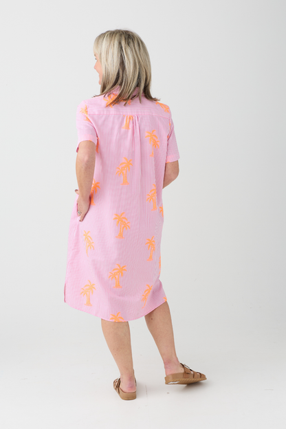 Milano Pink Stripe/ Neon Palm Tree Shirt Dress