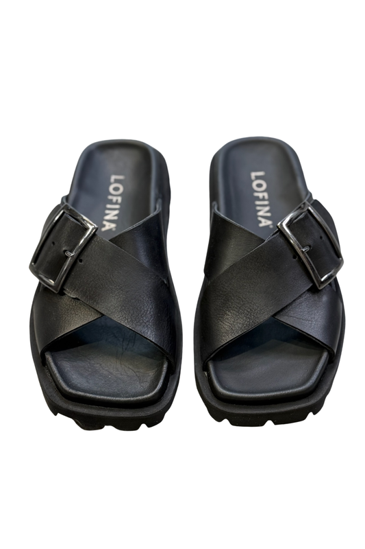 Lofina Nero Crossover Buckle Strap Sandal 9642