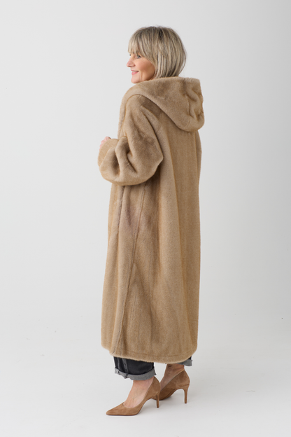 Isabella Taupe Hooded Faux Fur Coat