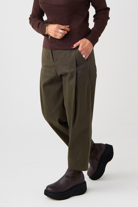 el2 Green Barrel Leg High Waist Trouser