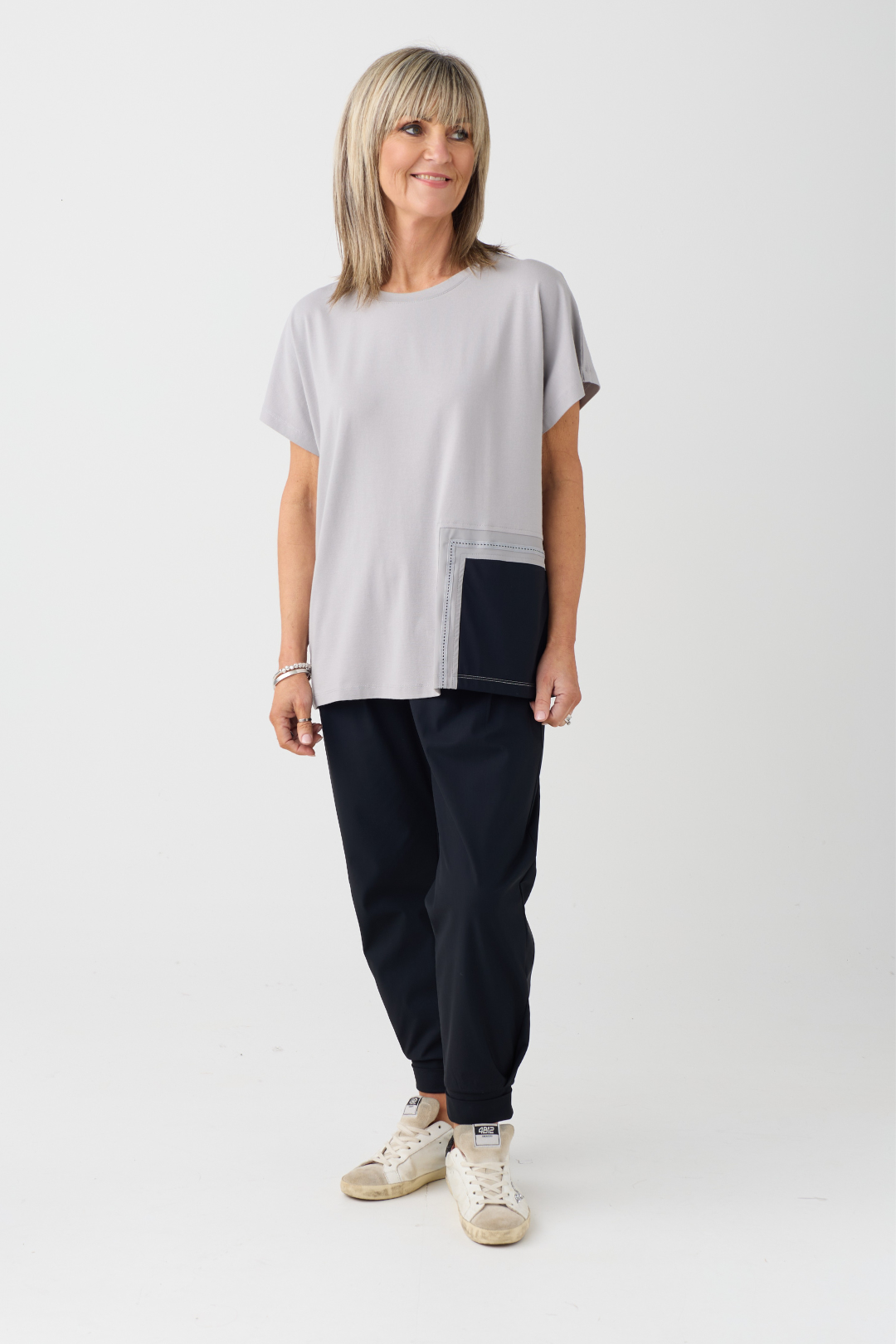 Naya Taupe/Black Contrast Pocket Top