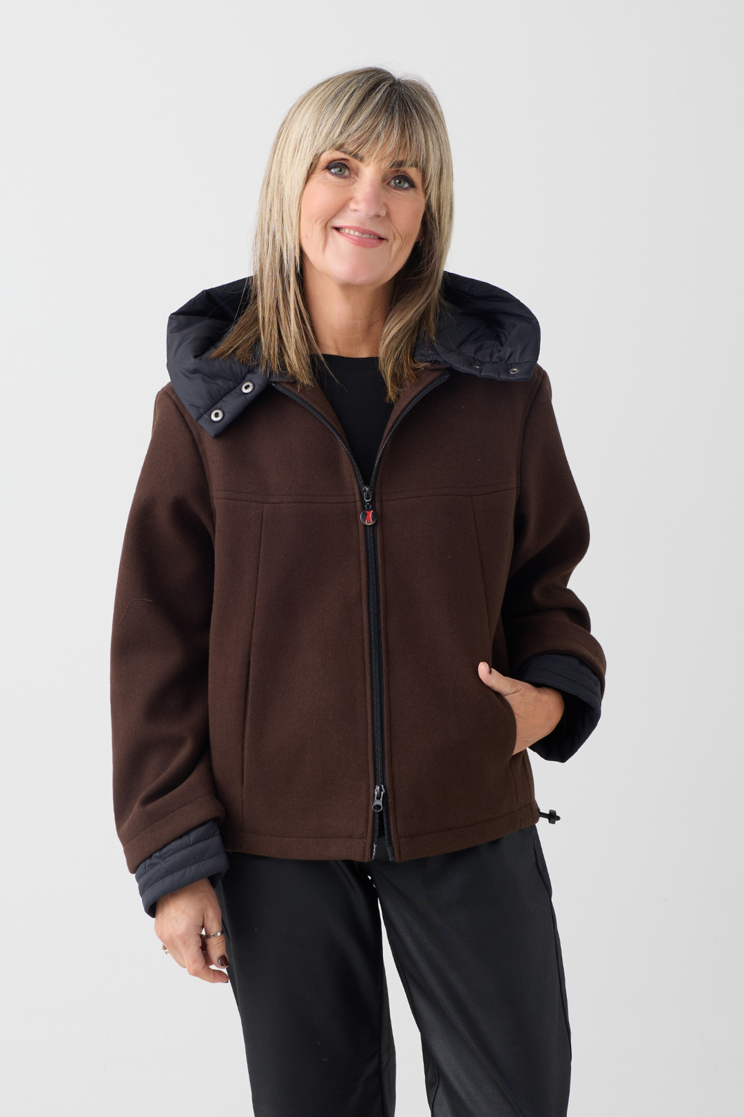FF Brown/Black Hooded Wool Jacket