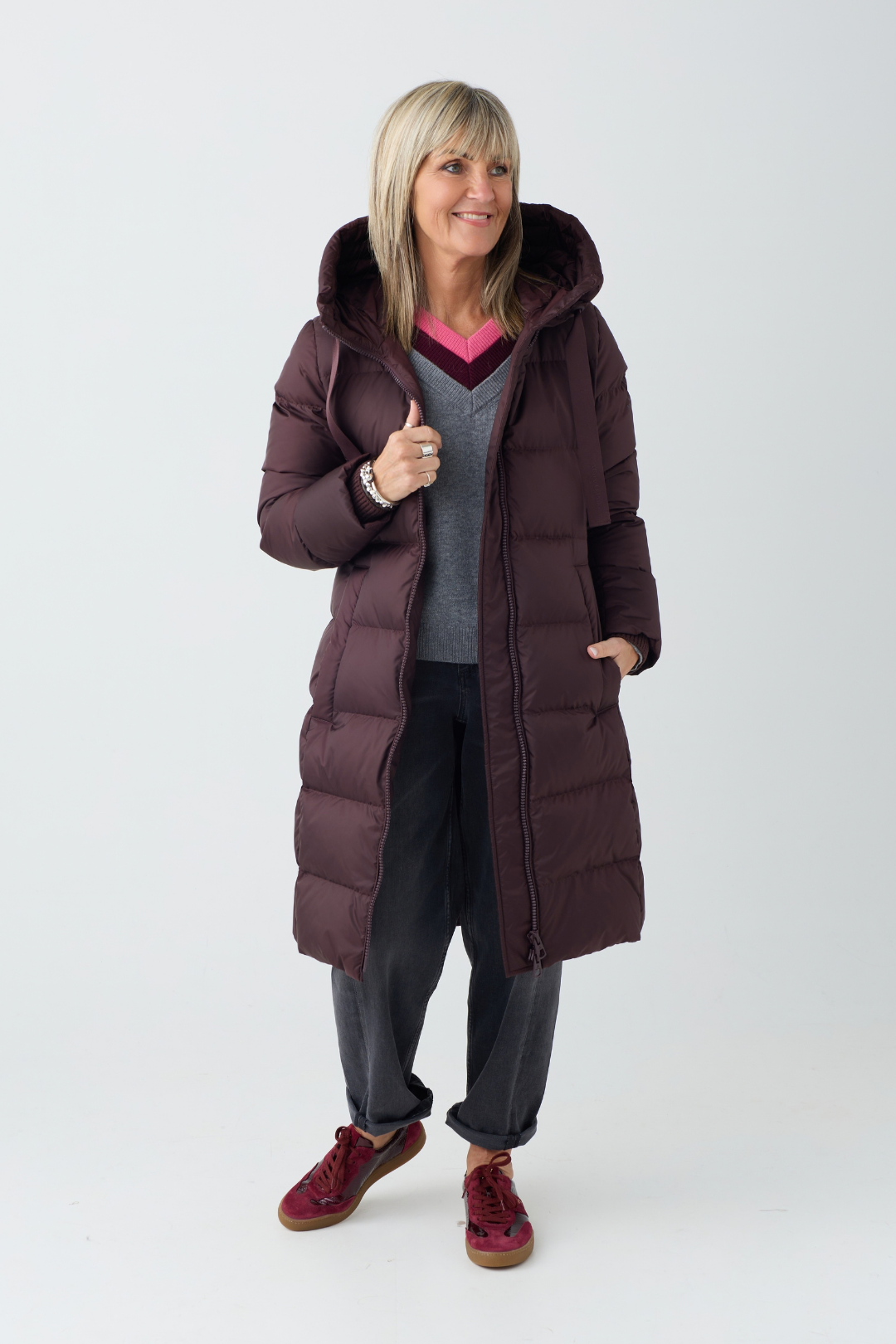 Marc O'Polo Black Cherry Hooded Longline Coat