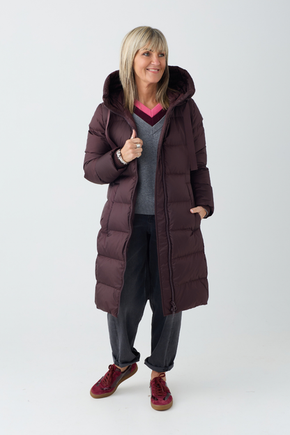 Marc O'Polo Black Cherry Hooded Longline Coat