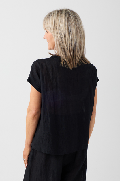 el2 Black Linen Back Top 1008