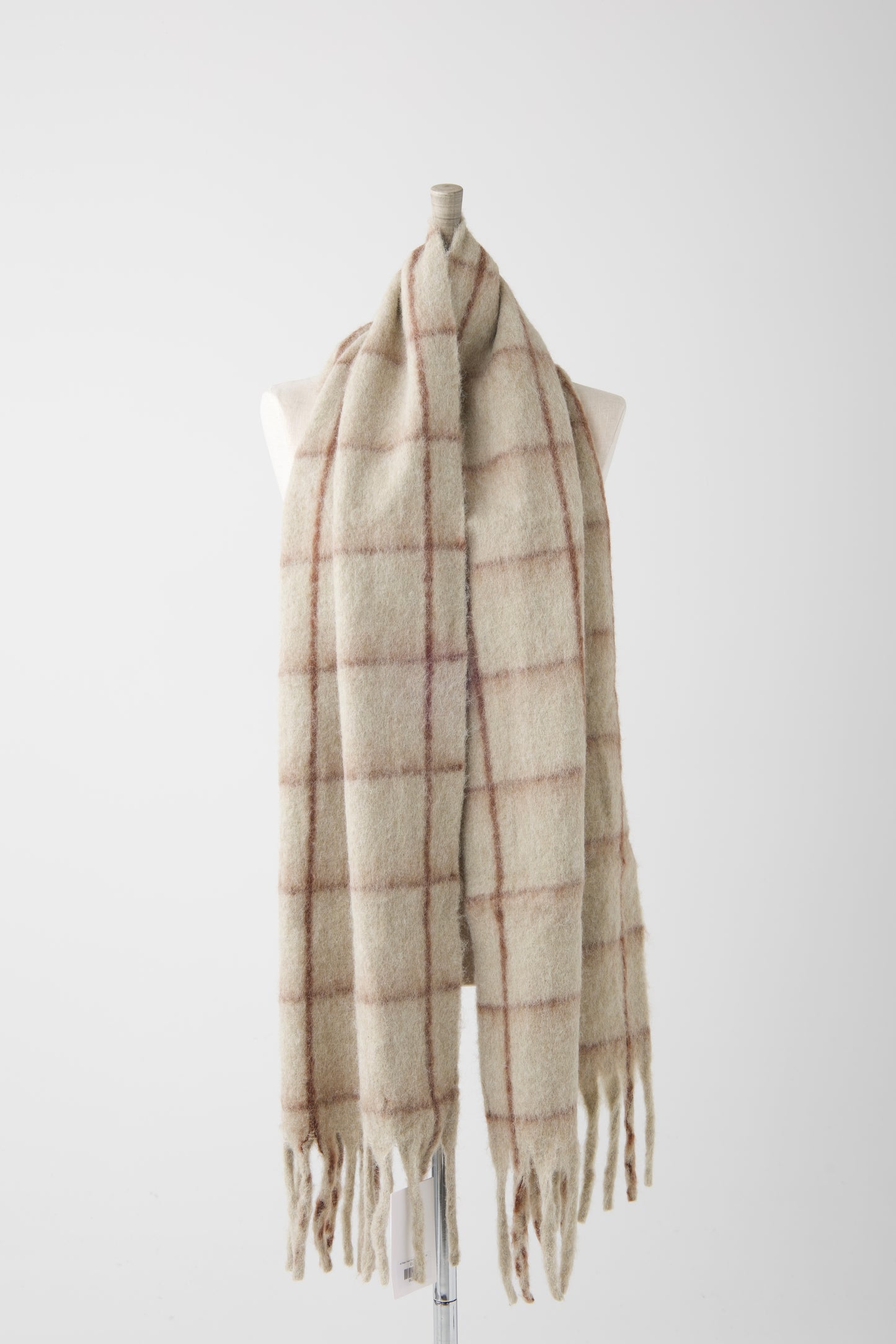 el2 Beige Check Chunky Scarf w/Fringe Edge