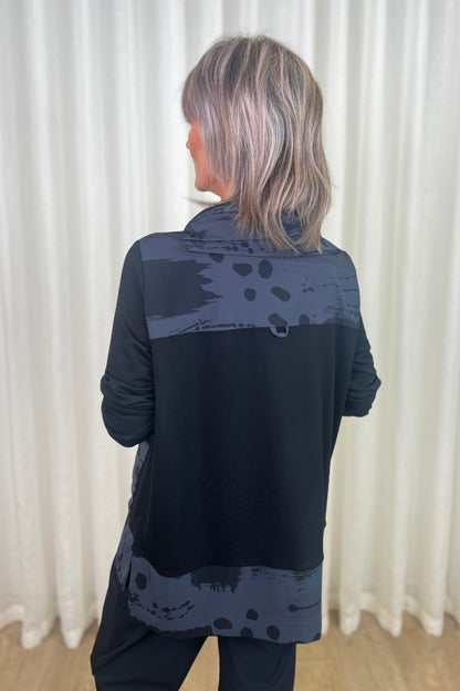 Naya Anthracite/Black High Neck Top with Splash Print