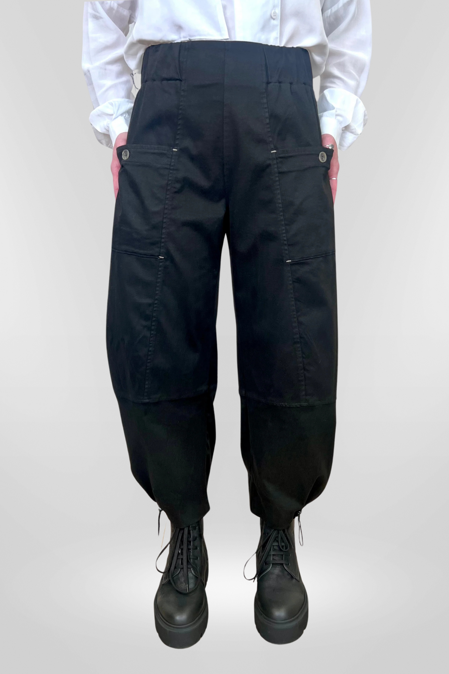 Lurdes Bergada Black Barrel Trousers with Toggle Hem