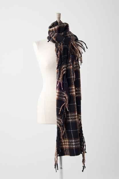 el2 Black Check Fringe Edge Scarf