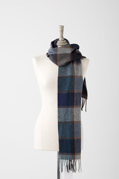 el2 Navy Check Fringe Edge Scarf