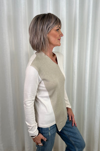 el2 Beige Jersey Top with Knitted Panel