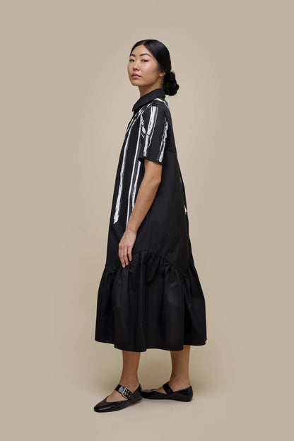 Uchuu Black & Milk Dress with Line Print