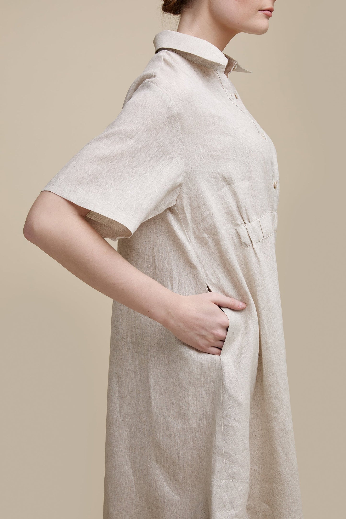 Uchuu Natural Linen Dress/ Front Button Placket