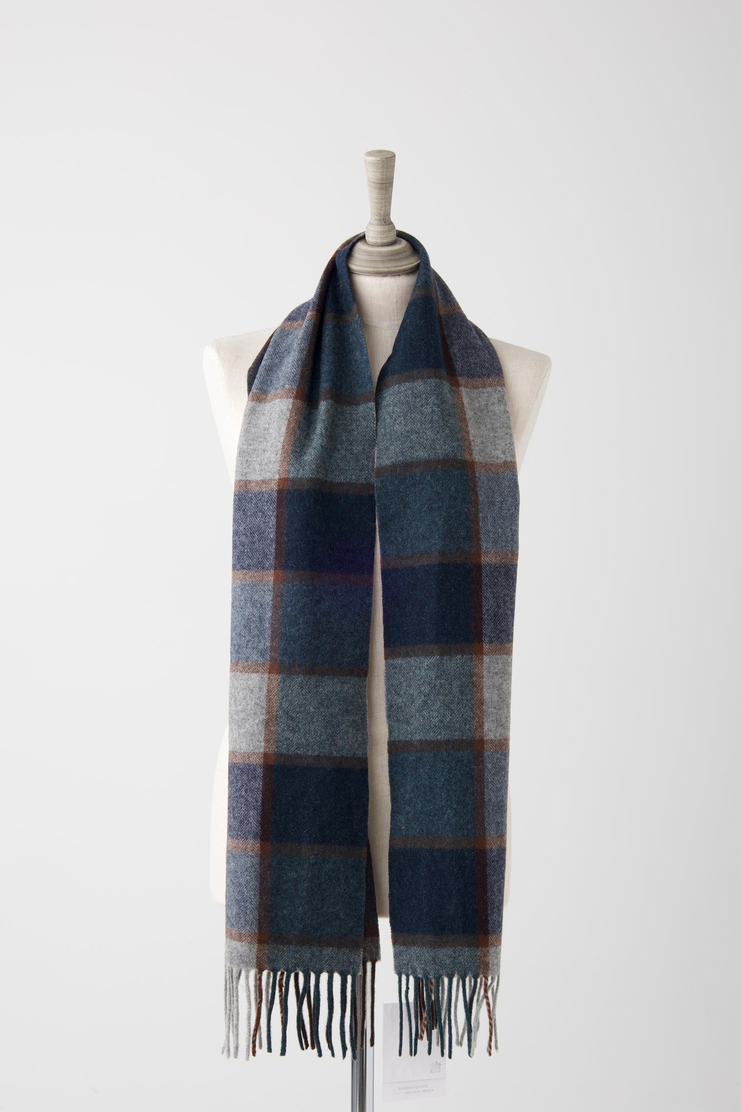 el2 Navy Check Fringe Edge Scarf