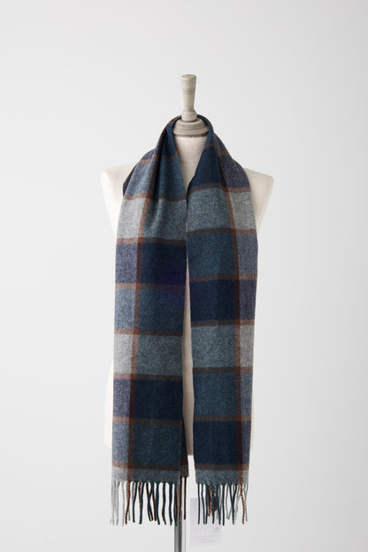 el2 Navy Check Fringe Edge Scarf